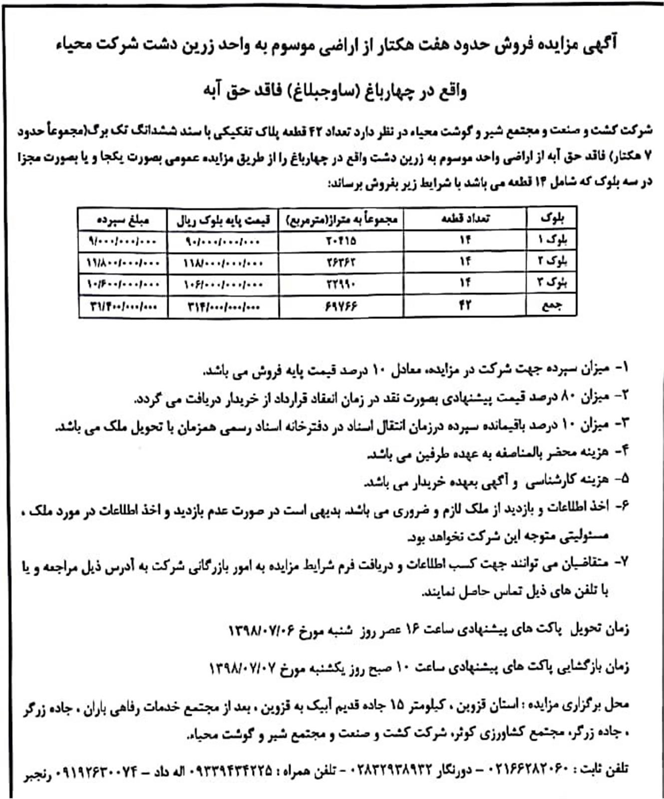 آگهی مزایده فروش شرکت محیا